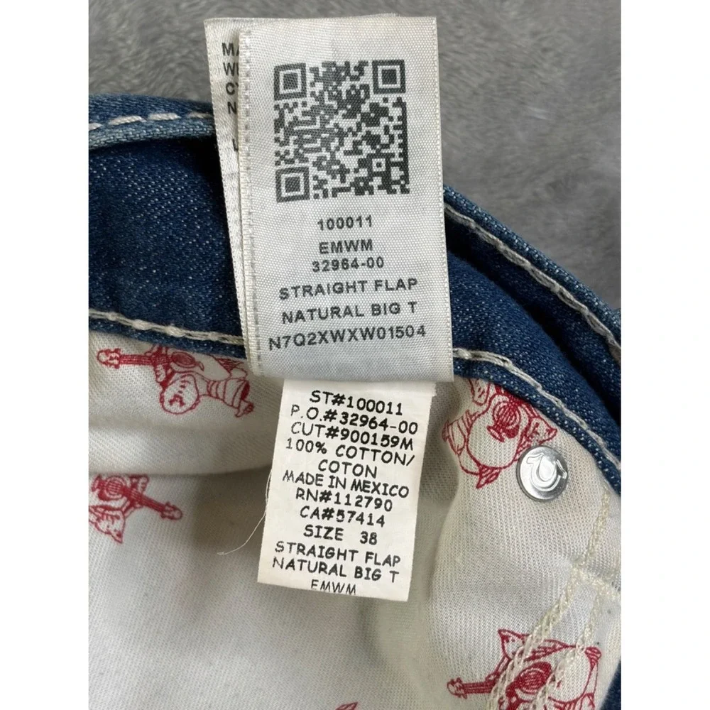 True Religion World Tour Section Straight Jeans Mens 38x34 Blue Contrast